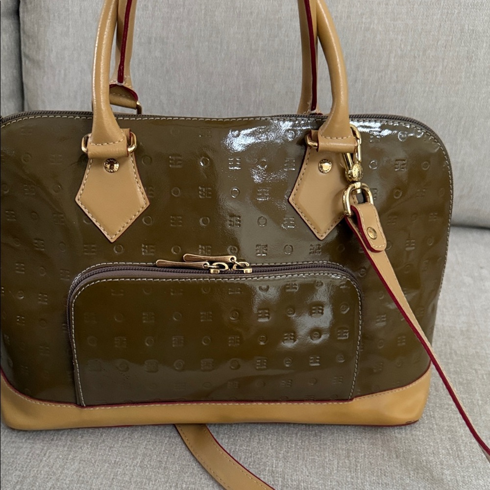 Elegant Arcadia Olive green and Tan Women's Handbag